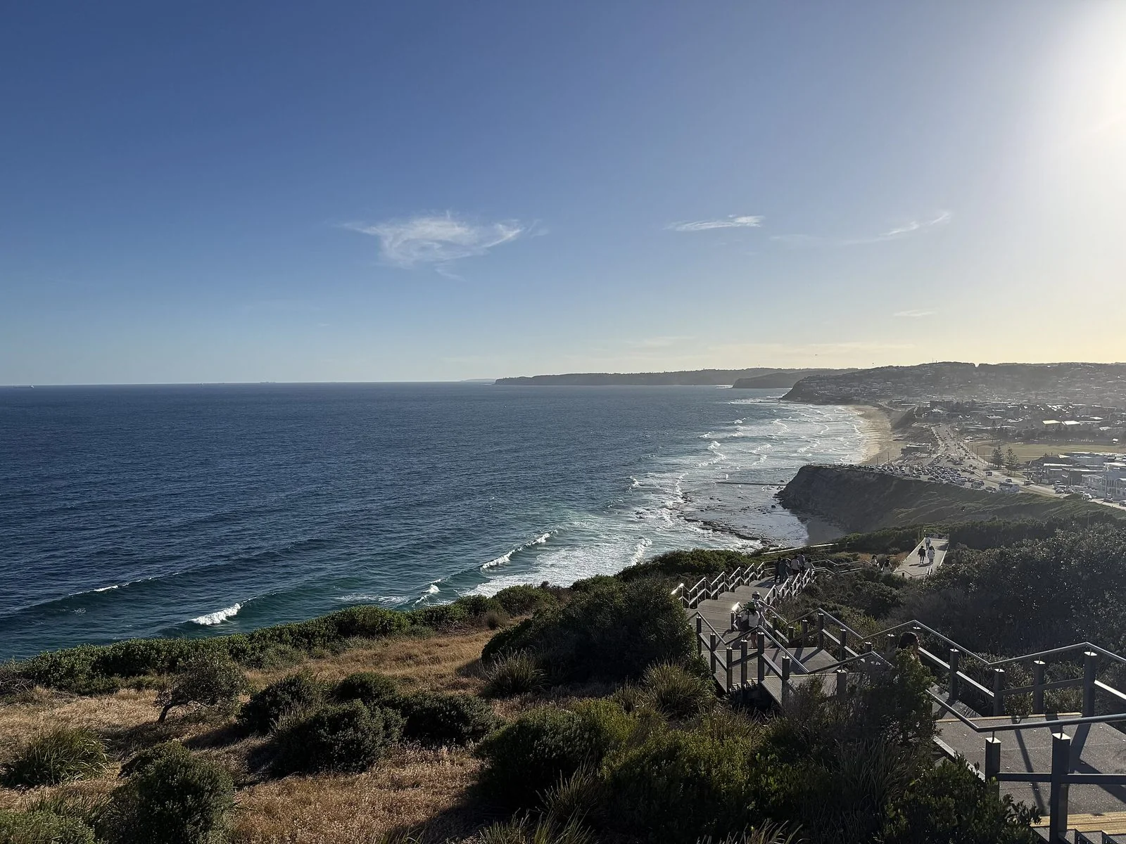 Looking south from the Memorial Walk over Bar Beach and Dixon Park to Merewether